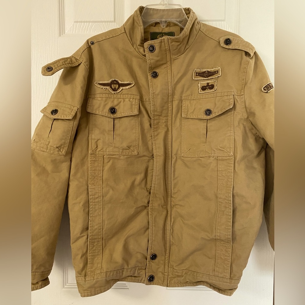 Tan Field Military Jacket with Structured Collar new no tags